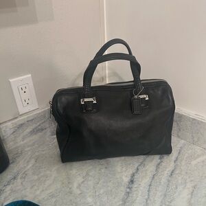 Coach Taylor Black Leather Satchel with Silver Hardware